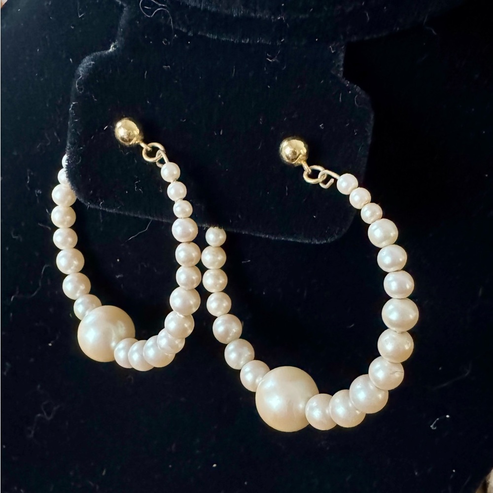 Monet Gold and White Pearl Earrings
